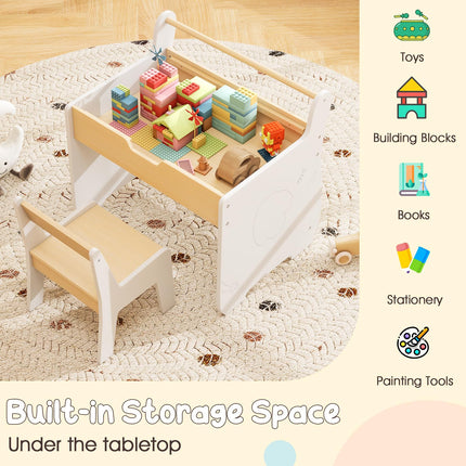 Costzon Kids Table and Chair Set, Wooden Multi-Activity Table with Blackboard