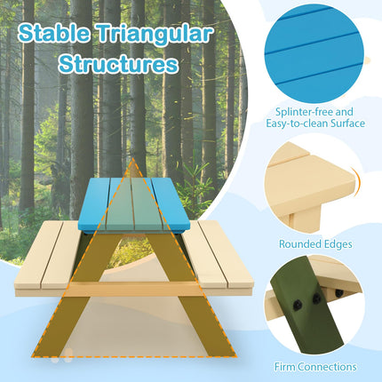 Costzon Kids Picnic Table, Acacia Wood Childrens Activity Table with Benches, Toddler Patio Furniture Set