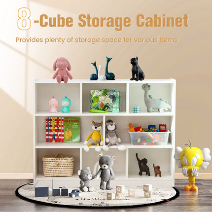 Costzon Kids Toy Organizers and Storage, Wooden 3 Tier Bookshelf with 8 Compartment Cubes to Organize Books