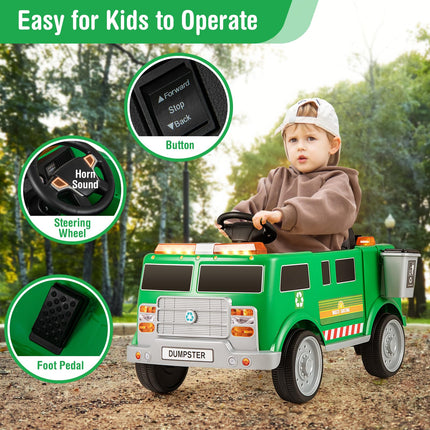 Costzon Ride on Garbage Truck, 12V Battery Powered Kids' Electric Vehicles w/Remote Control