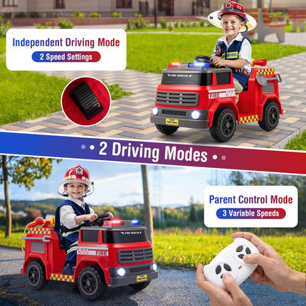 Costzon  12V Battery Powered Fire Car Toy with Water Gun & Tank