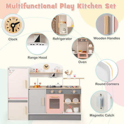 Costzon Kids Kitchen Playset, Pretend Play Kitchen, Wooden Toy Kitchen Set for Toddlers