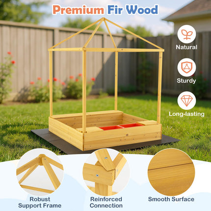 Costzon Kids Wooden Sandbox with Canopy(Yellow&Blue)