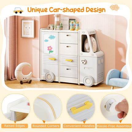 Costzon Kids Toy Storage Organizer w/ 4 Pull-Out Drawers Enclosed Cabinets & Drawing Board