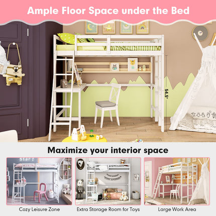 Costzon Loft Bed with Desk, Wooden Twin Size Loft Bed