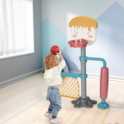 Costzon 3-in-1 Toddler Basketball Hoop & Soccer Goal Stand, Indoor & Outdoor Activity Center Basketball & Soccer for Kids