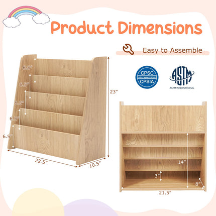 Costzon 4-Tier Kids Bookshelf, Front Facing Children Bookcase with Deep Compartments
