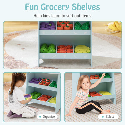 Costzon Kids Wooden Grocery Store Set, Pretend Farmer’s Market Stand w/ 36 Cutting Vegetables & Fruits