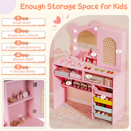 Costzon Girls Vanity Set Wooden Vanity Table and Chair Set
