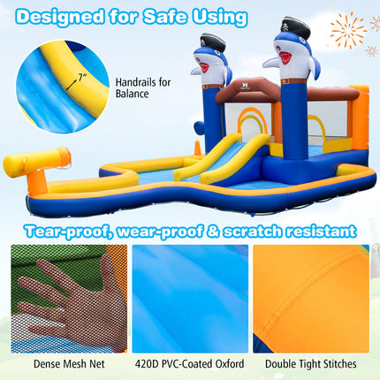 BOUNTECH Inflatable Water Slide, Shark Themed Water Bounce House with Slide for Kids Backyard Fun