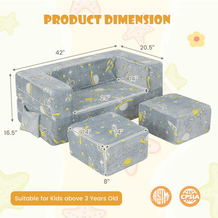 Costzon Convertible Toddler Couch, Glow in Dark, Fold Out Modular Sofa Playset with Ottomans