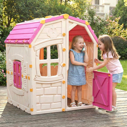 Costzon Kids Outdoor Playhouse with Openable Windows and Door