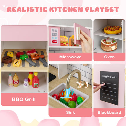Costzon Kids Kitchen Playset, Wooden Pretend Play Kitchen with BBQ Grill