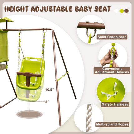 Costzon Swing Sets for Backyard, 4-in-1 Heavy Duty Metal Swing Set with Slide, Baby Swing