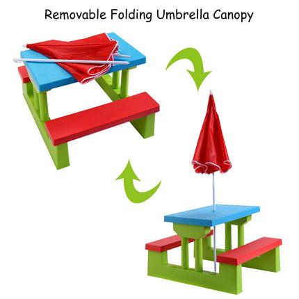Costzon Kids Picnic Table, Indoor & Outdoor Plastic Table and Bench with Removable Umbrella