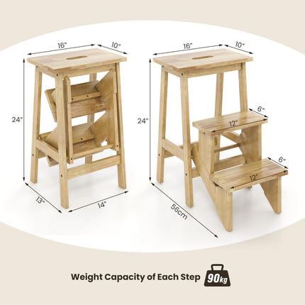 Costzon 3 Tier Folding Step Stool, 3-in-1 Wood Foot Stool Display Storage Shelf Flower Rack for Home