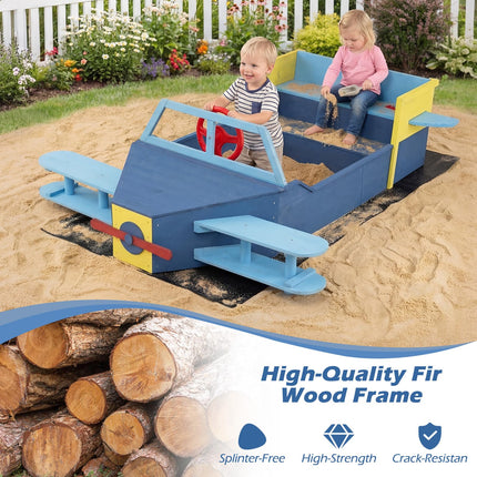 Costzon Sandbox Fir Wood Glider-Shaped Sand Pit Outdoor Playset