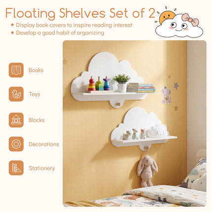 Costzon 2 Pieces Floating Cloud Shelves | Cute Corner Bookshelves for Nursery Playroom