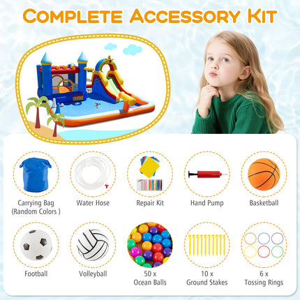 BOUNTECH Inflatable Water Slide w/Splash Pool Basketball Hoop Football Game for Kids 3-12