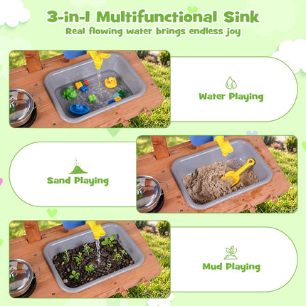 Costzon Mud Kitchen for Kids | Pretend Role Play Toy w/Wheels