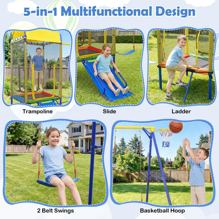 Costzon 5-in-1 Kids Swing Set with Trampoline