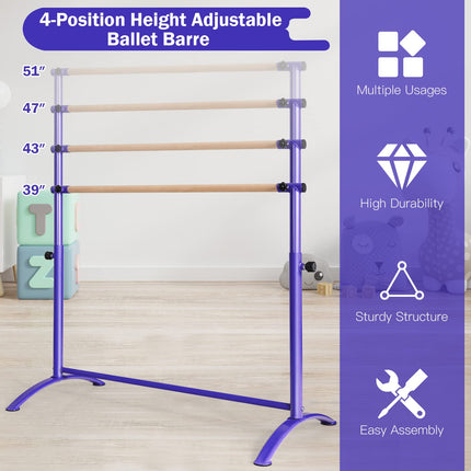 Costzon Portable Ballet Barre, 51" Freestanding Ballet Bar with Adjustable Height, Fitness Dance Bar