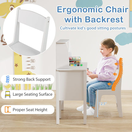 Costzon Kids Desk and Chair Set, Wooden Kids Study Desk with Hutch