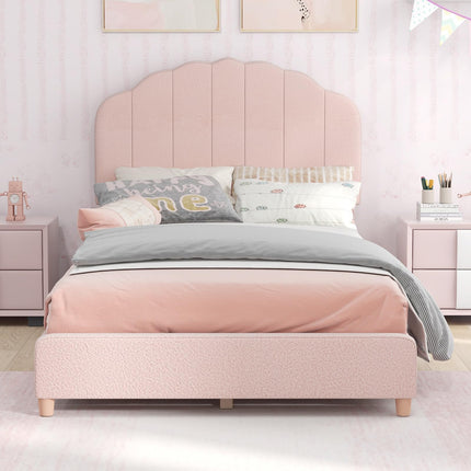 Costzon Twin Bed Frames with Adjustable Headboard, Upholstered Wooden Kids Bed w/Slats Support (Pink Shell)