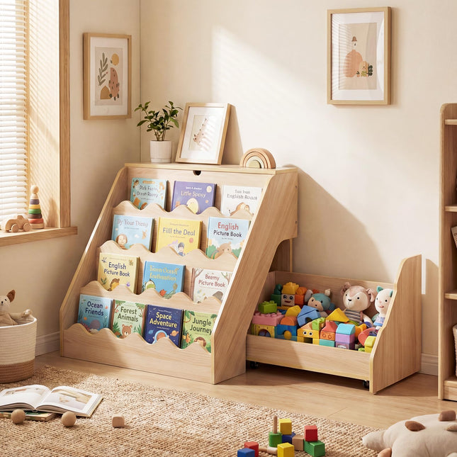 Costzon 2-in-1 Kids Bookshelf 4 Tier Book Shelf Flip-Open Top