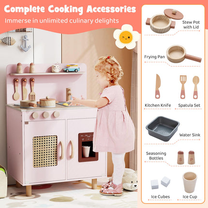 Costzon Kids Kitchen Playset | Little Chef Wooden Pretend Play Toy w/Realistic Ice Maker