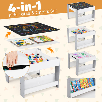Costzon Kids Table and Chairs, 4 in 1 Wooden Activity Desk Set, Toddler Table and Chair Set