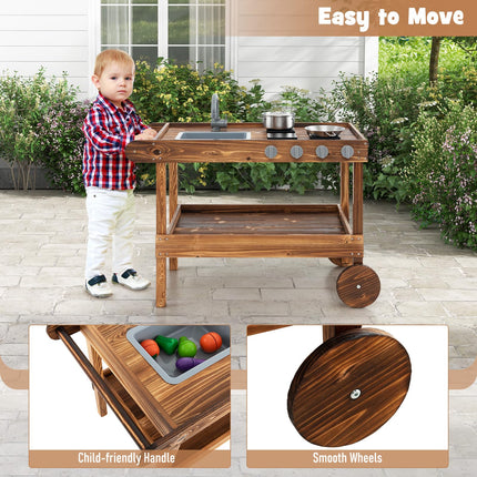 Costzon Mud Kitchen, Outdoor Play Kitchen with Sink, Faucet, Stoves and Cooking Accessories