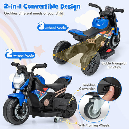 Costzon 6V Kids Motorcycle, 3-in-1 Battery Powered Kids Ride-on Motorcycle, Electric Bike Motorcycle for Kids