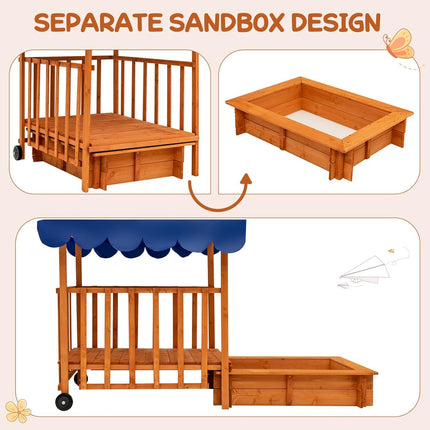Costzon Kids Retractable Sandbox with Canopy, Wooden Cedar Cabana Playhouse w/Large Play Area