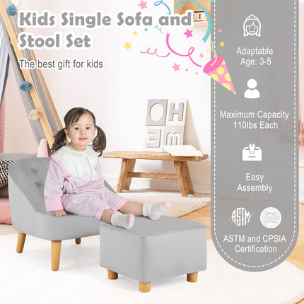 Costzon Kids Sofa with Ottoman, Toddler Chair w/Footstool