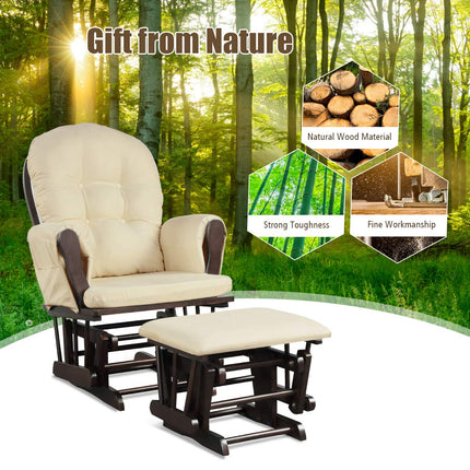 Costzon Nursery Glider with Ottoman, Upholstered Comfort Glider Rocker with Padded Cushion (Beige)