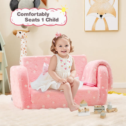 Costzon Kids Couch with Blanket, Glow in The Dark, Folding Toddler Sofa Chair