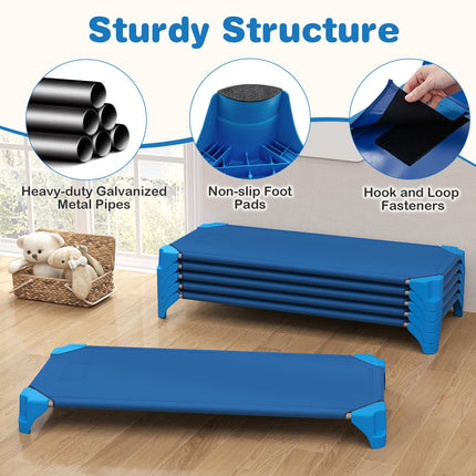 Costzon Daycare Cots for Kids, 6 PCS Space-Saving Stackable Cots w/Sturdy Metal Frame