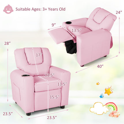Costzon Kids Recliner Chair with Cup Holder, Toddler Furniture Children Armrest Sofa w/Headrest & Footrest for Girls Boys Baby Bedroom