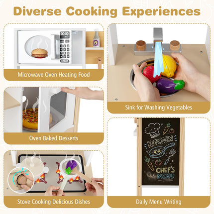 Costzon Wooden Toy Kitchen w/Microwave