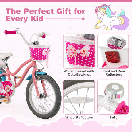 Costzon Girls Bike, 16" Children Training Bicycle for 4-7 Years Old with Woven Basket