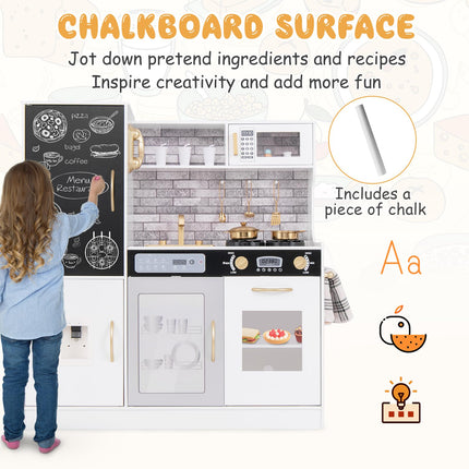 Costzon Play Kitchen for Kids, Wooden Toy Kitchen Set with Stoves, Microwave, Blackboard, Water Dispenser, Telephone