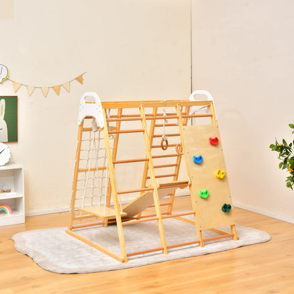 Costzon Indoor Jungle Gym, 8-in-1 Montessori Climbing Toys for Toddlers with Slide, Wooden Playground Climber Playset for Kids