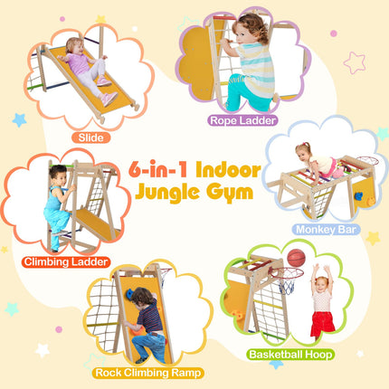 Costzon Indoor 6-in-1 Kids Montessori Jungle Gym with Baby Slide