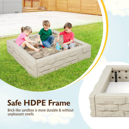 Costzon Kids Sandbox with Cover, 47"x 47" HDPE Sandpit with Oxford Cover, Bottom Liner