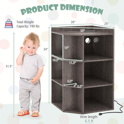 Costzon Kids Corner Toy Storage Organizer, 3-Tier Corner Cabinet w/USB Ports and Outlets, 9 Cubbies for Toys