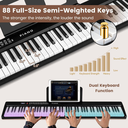 Costzon 88-Key Folding Piano Keyboard, Full-Size Semi-Weighted Electric Piano Digital Piano