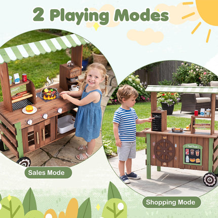 Costzon Wooden Grocery Store Playset | Pretend Play Market Stand Food Cart
