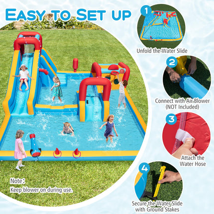 BOUNTECH Inflatable Water Slide Park 9-in-1 Giant Water Bounce House w/Climbing Wall