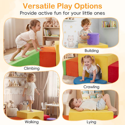 Costzon 6 PCS Foam Climbing Blocks | Velvet Indoor Climb & Crawl Activity Playset